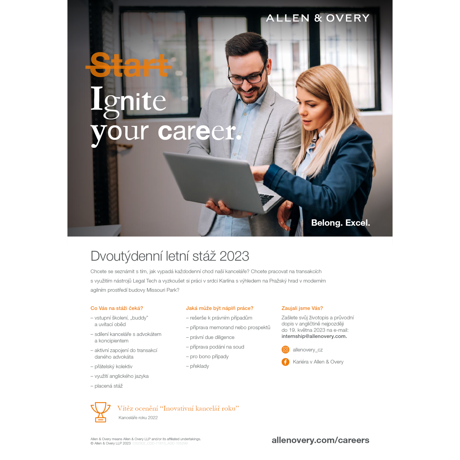Dvoutýdenní letní stáž 2023 s ALLEN & OVERY ELSA Česká republika